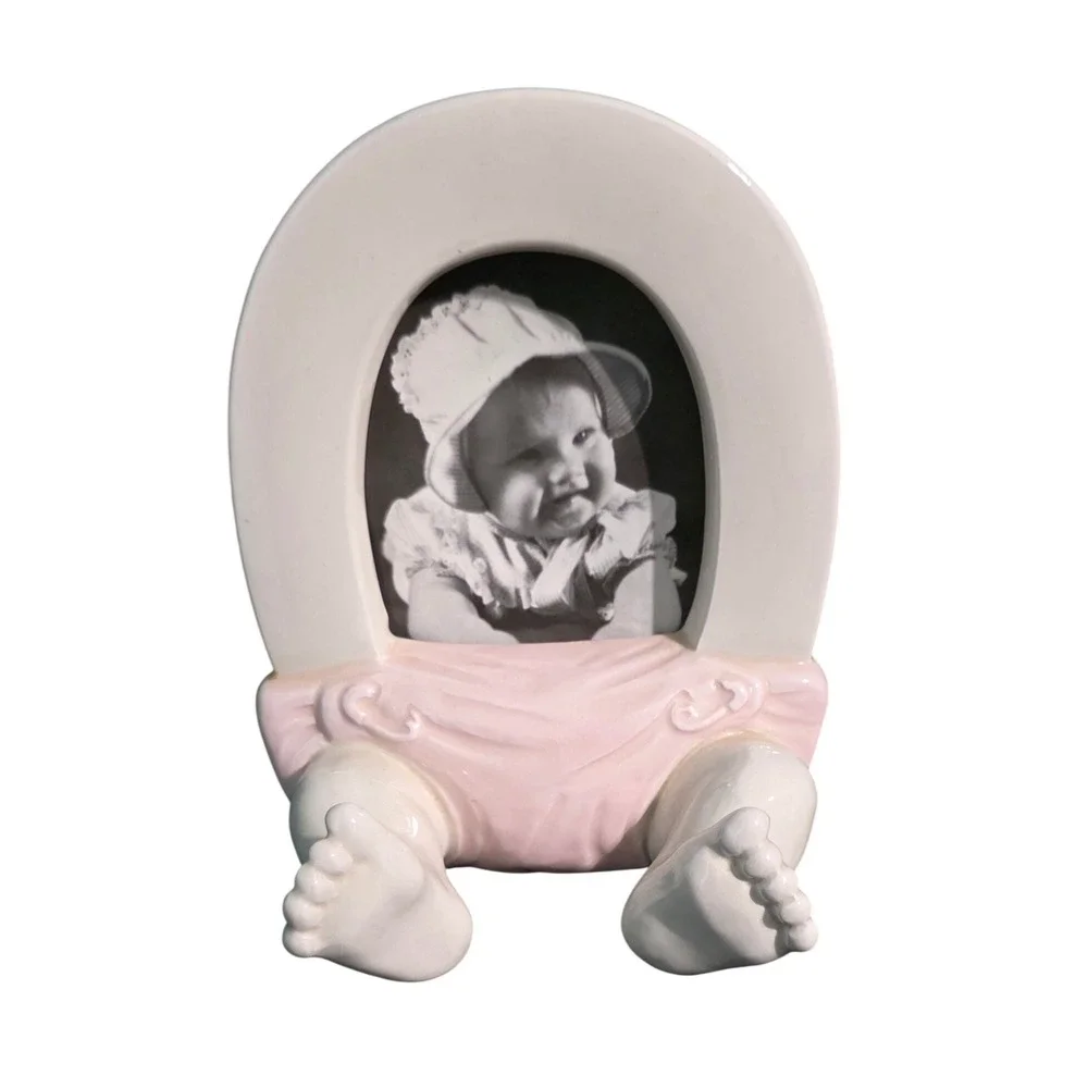 Omnibus OCI Japan Ceramic Baby Picture Frame Pink Diaper Feet Vintage Porcelain